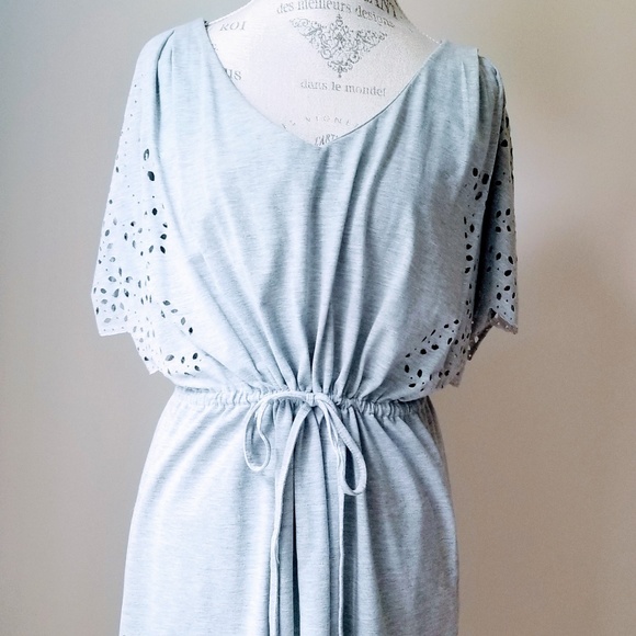 H&M || Gray Laser Cut Drawstring Midi Sun Dress - Picture 4 of 8